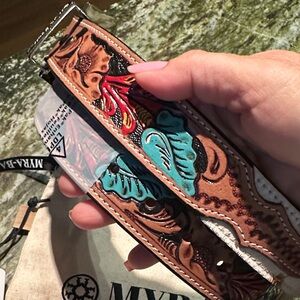 Myra Bag Brown Tooled Leather Belt with Silver Buckle